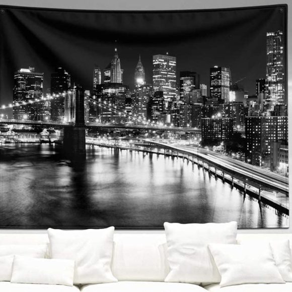 Urban Outfitters Other - Black White Brooklyn Bridge New York Skyline Cityscape Skyscraper Tapestry Decor